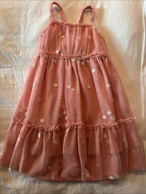 Cat & Jack Dusty Rose Braided Strap Floral Tulle Dress
